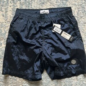 NWT Men’s navy blue nylon Stone Island board shorts, swim trunks, small